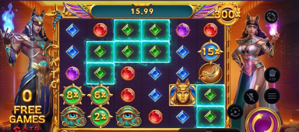 戰神賽特2老虎機倍率機制畫面，2x、6x與15x倍率符號